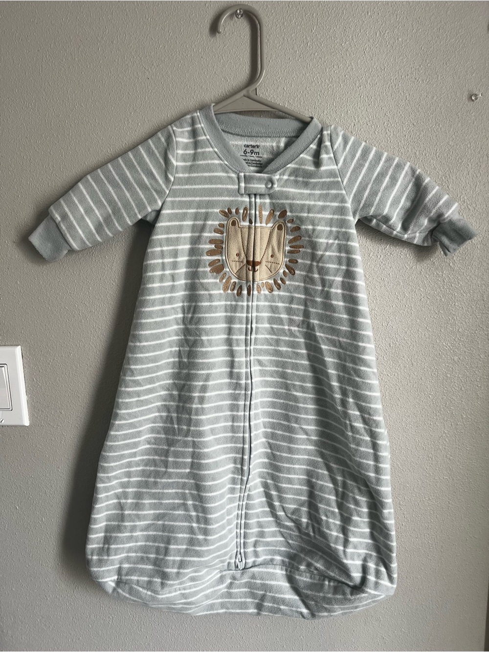 Carter's Light Gray and White Striped Lion Sleep Sack